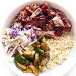 BBQ Pulled Pork Platter with Cheesy Rice and Coleslaw