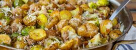 Flavorful Baked Potatoes with Brussels Sprouts and Bacon