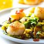Pan-Seared Scallops with Brussels Sprouts and Lemon-Chive Crème Fraîche